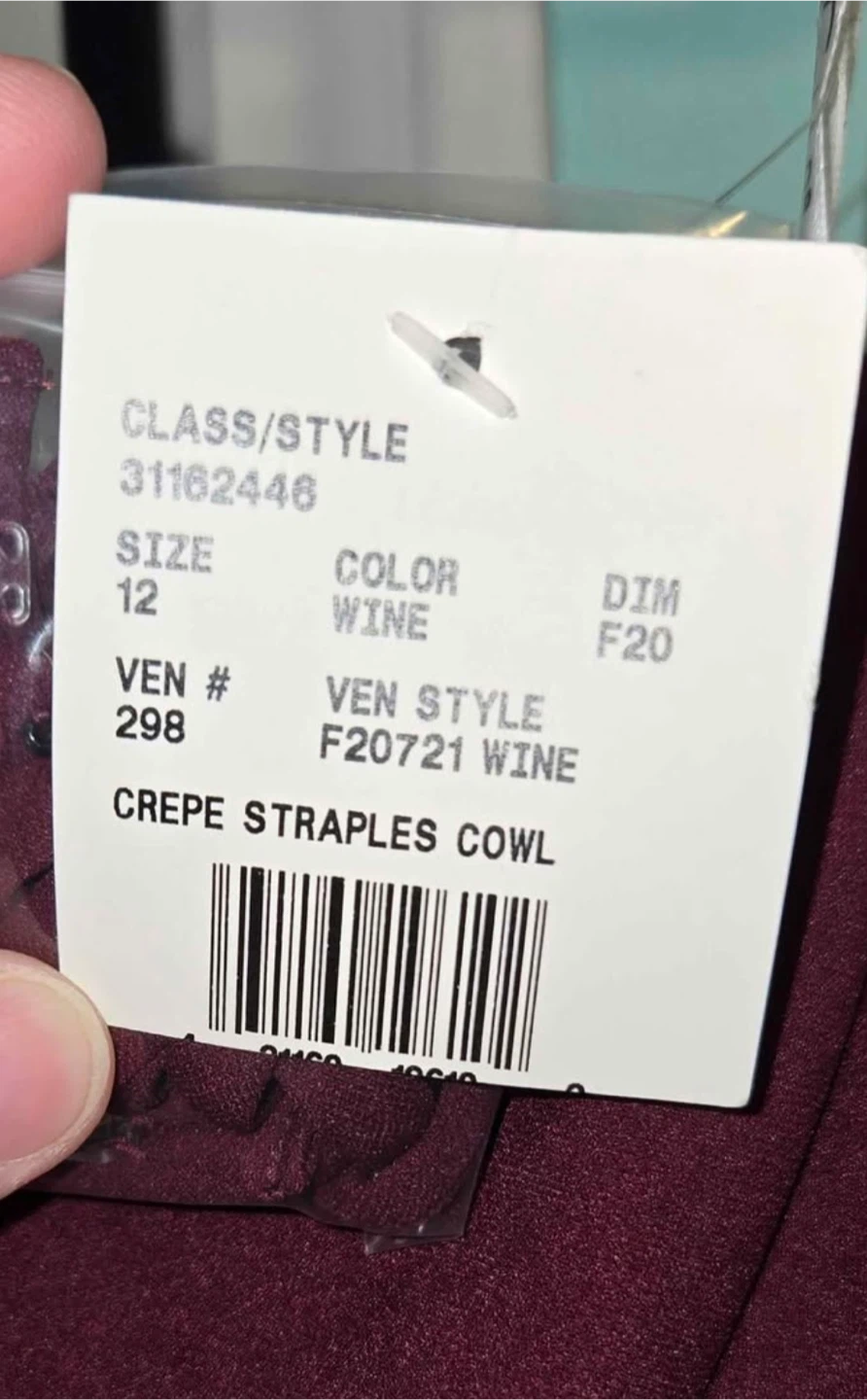 NWT David’s Bridal Wine Strapless Cowl Neck Crepe Dress - photo 2