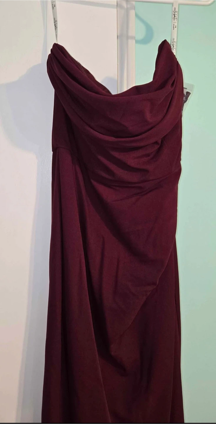NWT David’s Bridal Wine Strapless Cowl Neck Crepe Dress - photo 3