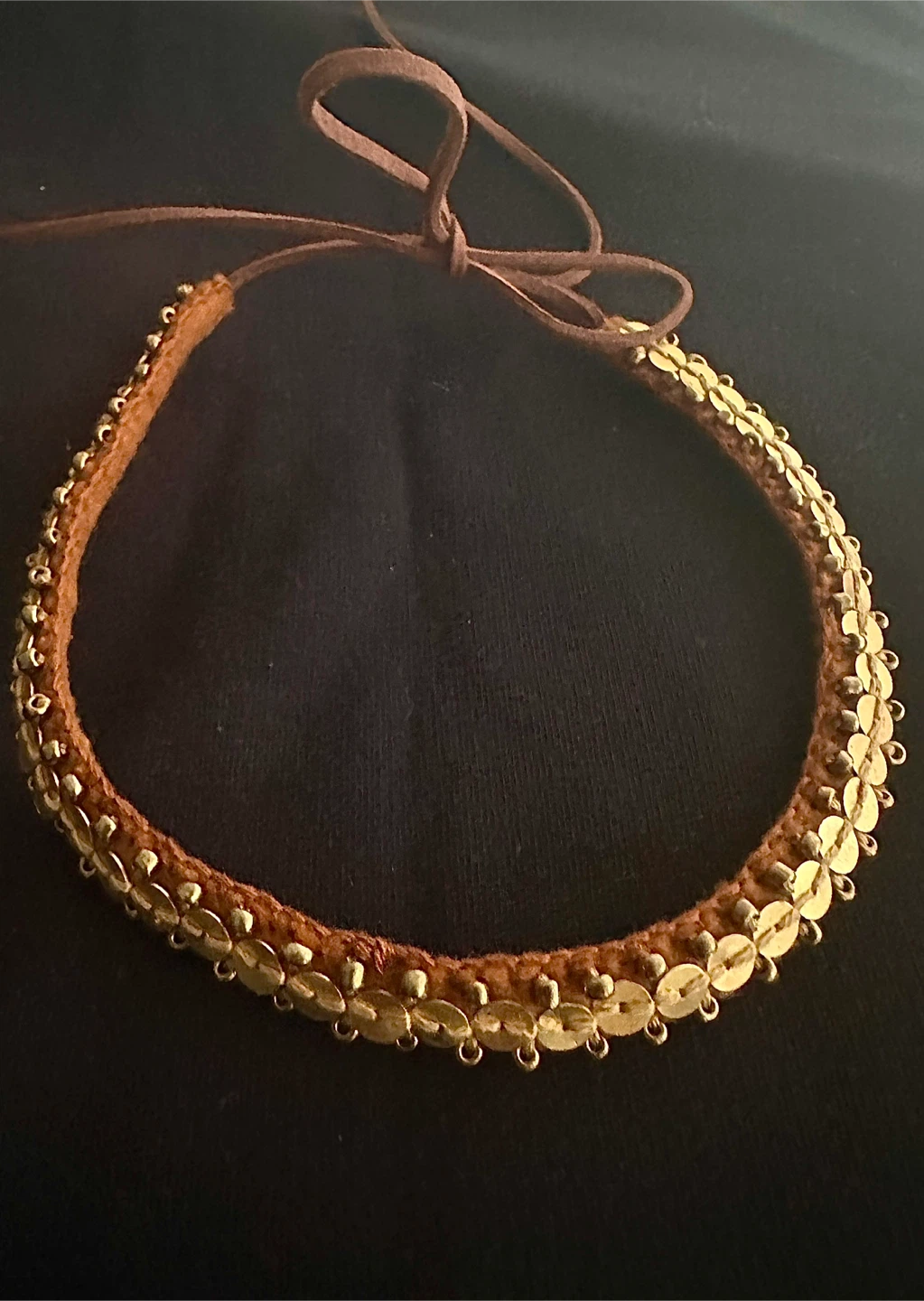 Handmade Choker Necklace with Gold Sequins and Beads - photo 3