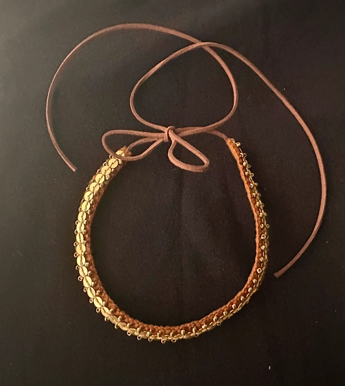 Handmade Choker Necklace with Gold Sequins and Beads - photo 5