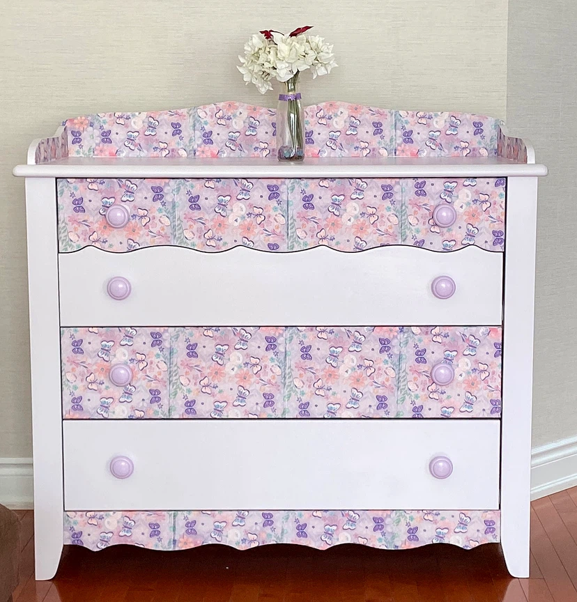White dresser with purple butterfly and floral print accents - photo 2