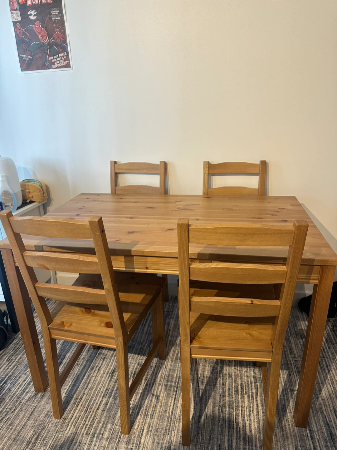 IKEA Wooden table with 4 matching chairs and 4 cushions