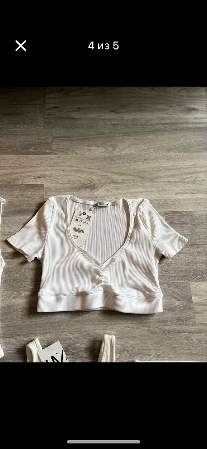 Zara White Ribbed Ruched Crop Top