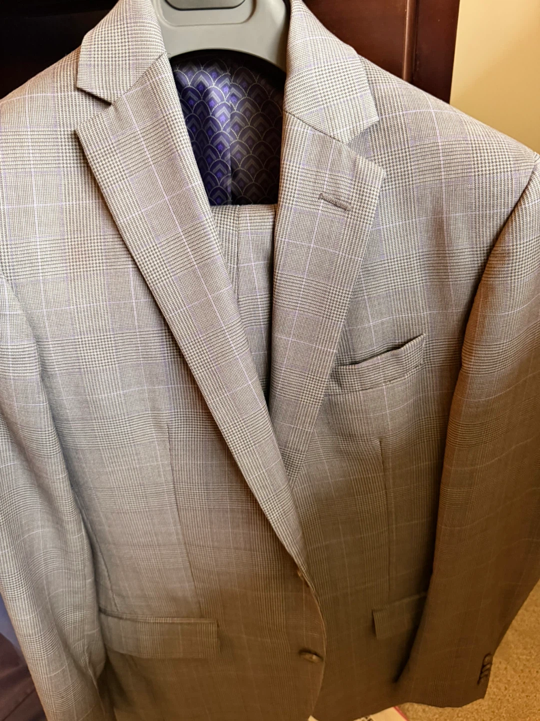 Custom Men's Grey Plaid Suit Jacket and Pants