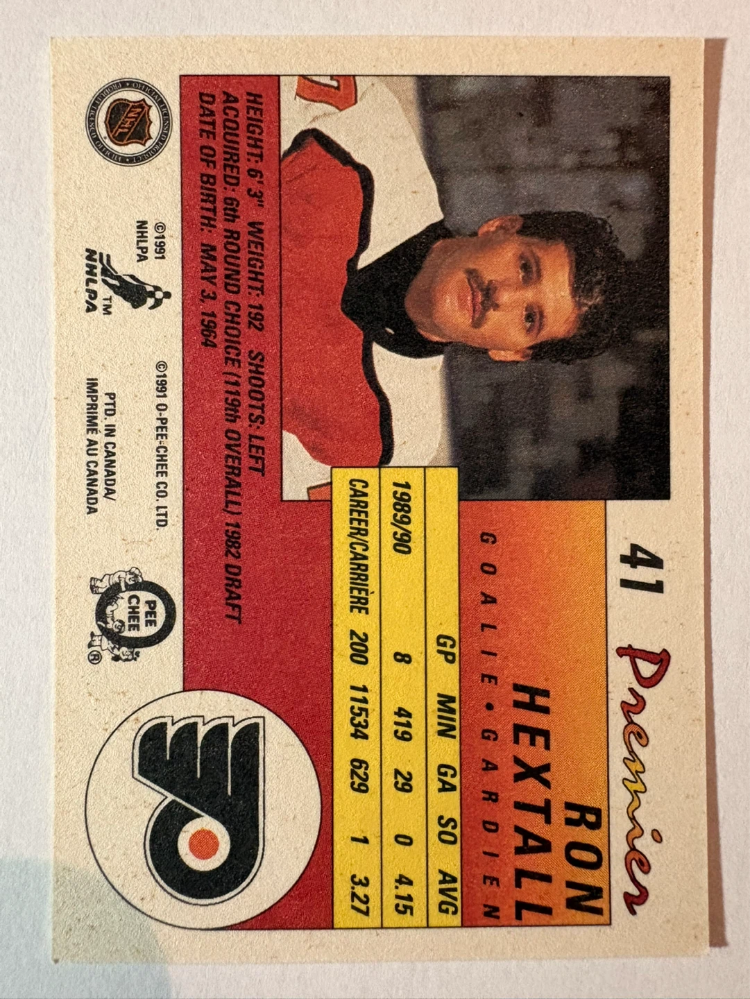 1989-90 O-Pee-Chee Premier Ron Hextall Hockey Card - photo 2