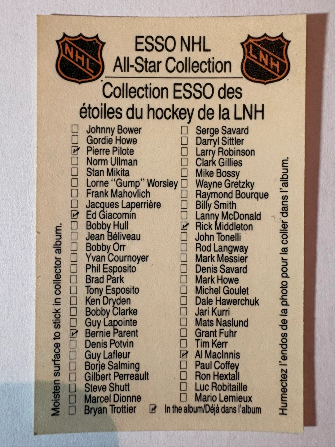 ESSO NHL All-Star Collection Hockey Card - Grant Fuhr - photo 2