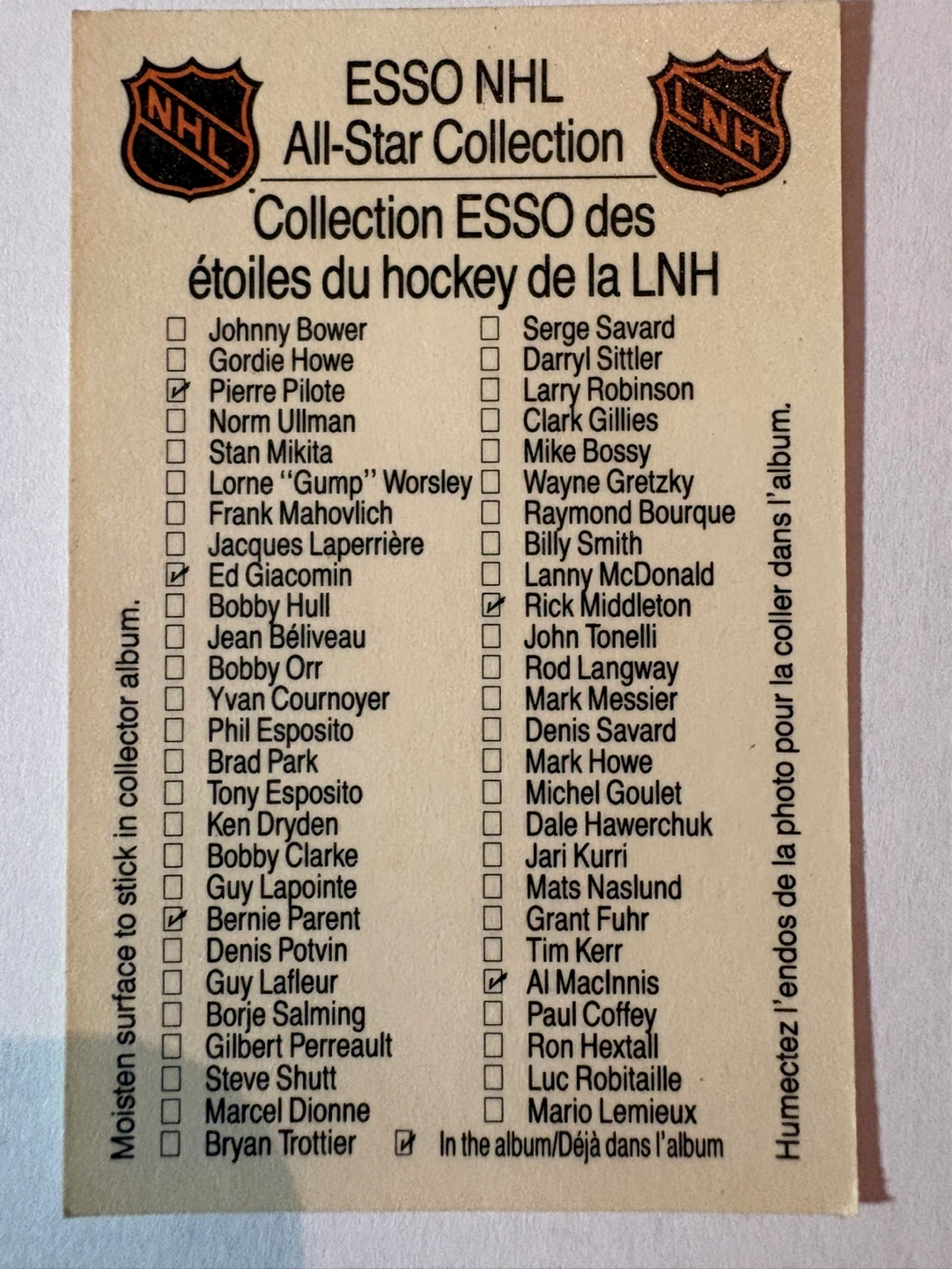 ESSO NHL All-Star Collection Wayne Gretzky Card - photo 2
