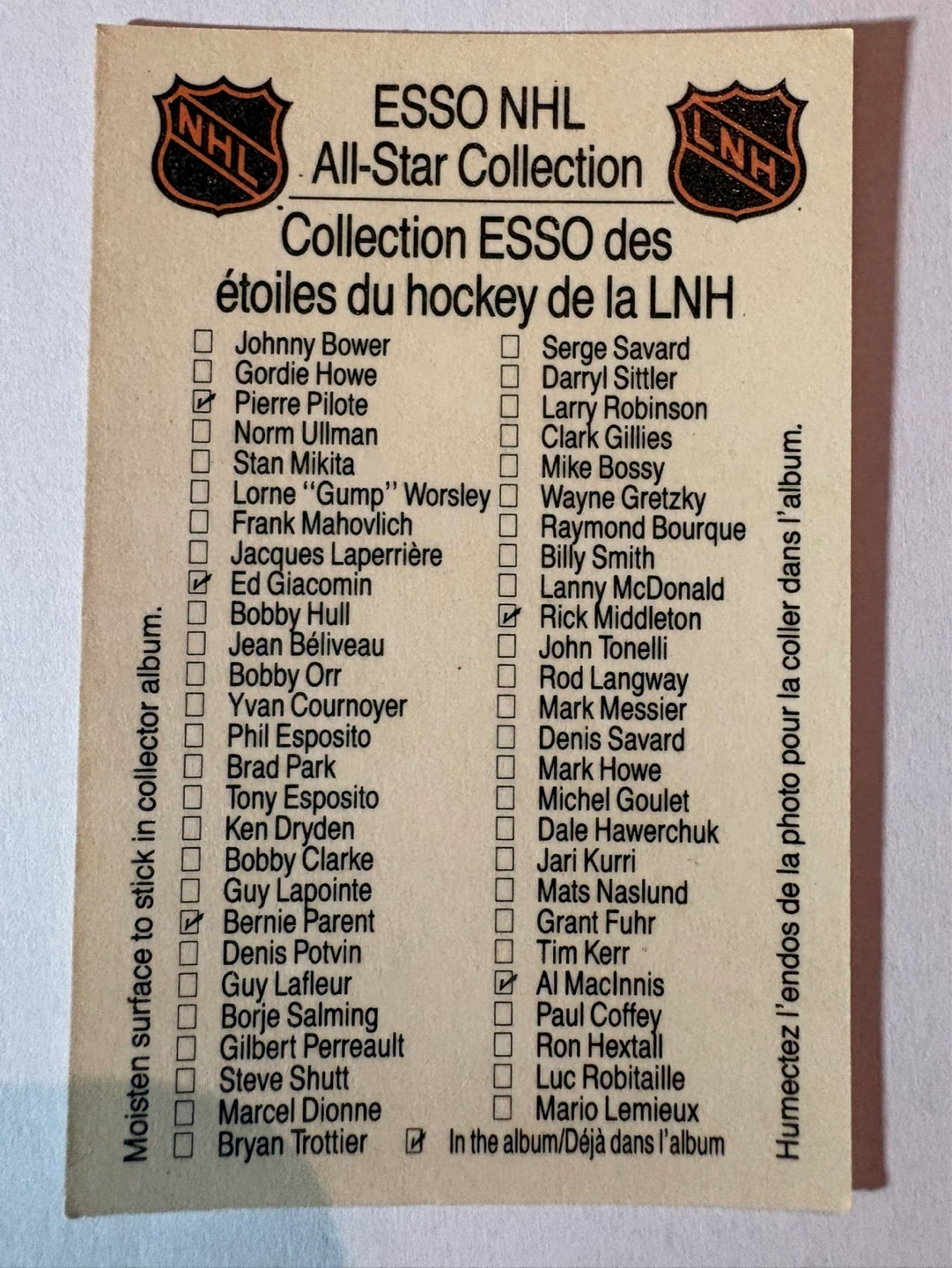 Mark Messier Esso NHL All-Star Collection Hockey Card - photo 2