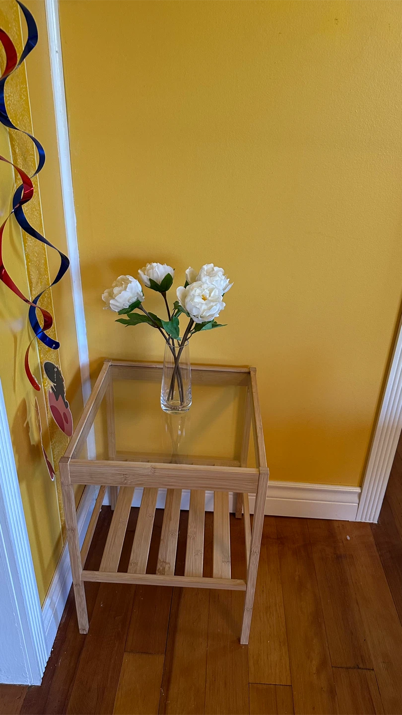 Bamboo Side Table with Glass Top