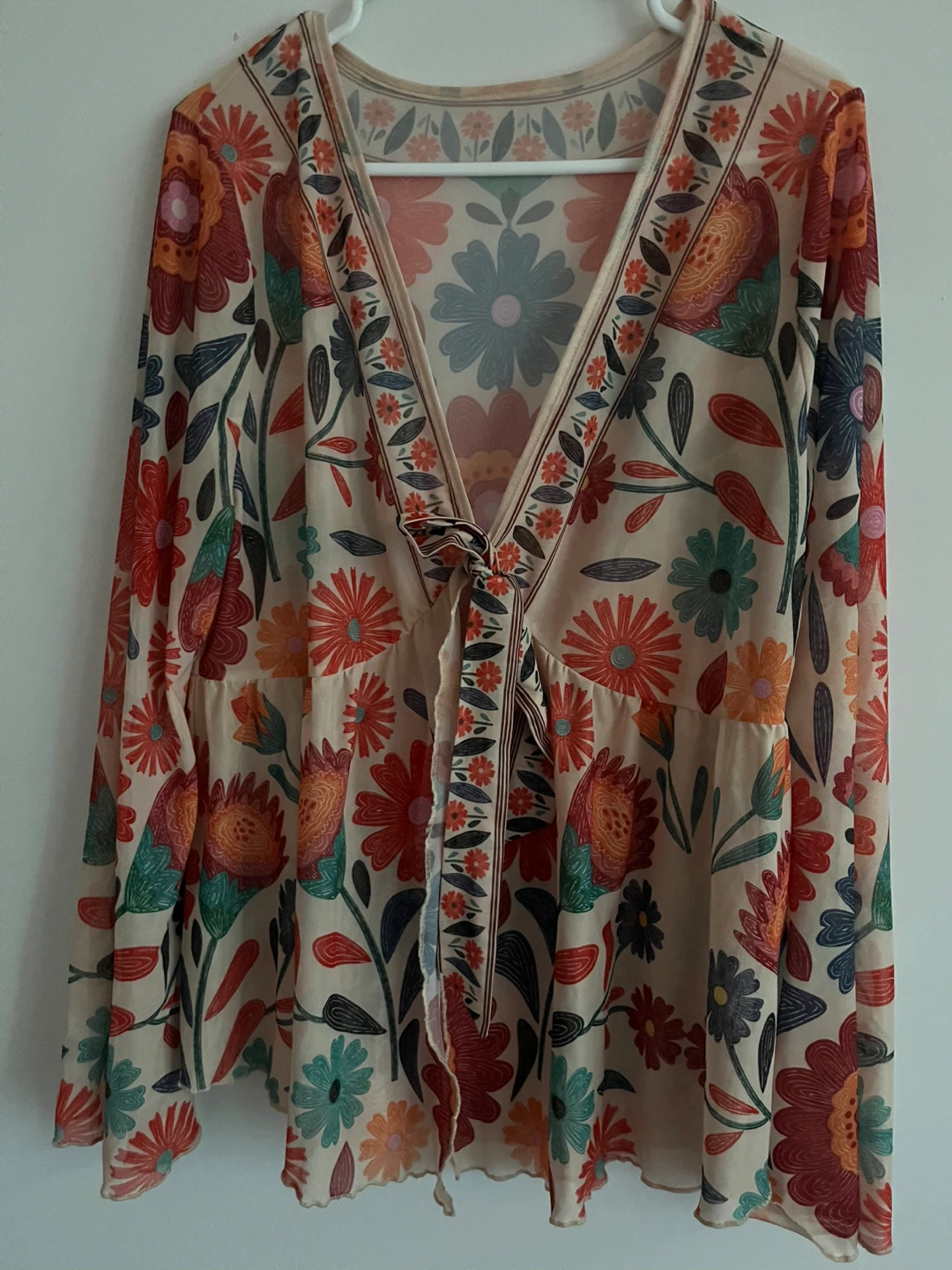 Floral Print V-Neck Bell Sleeve Top - photo 2