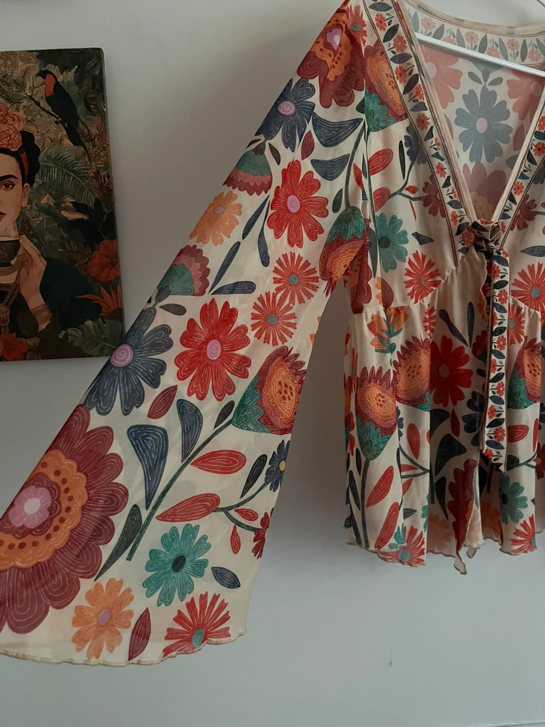 Floral Print V-Neck Bell Sleeve Top - photo 4