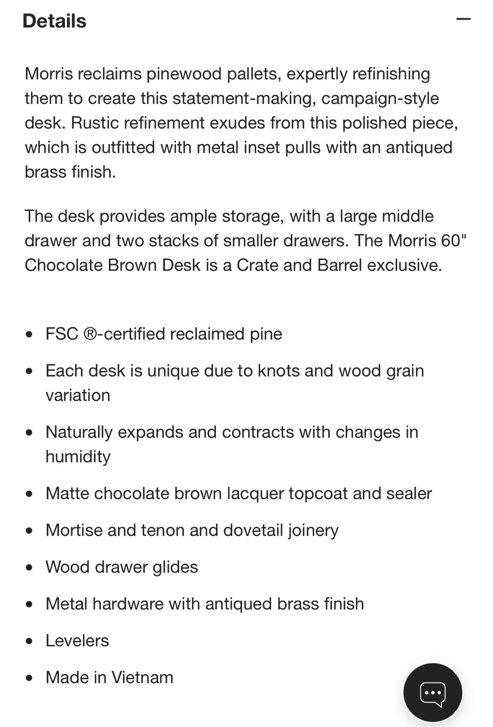 Crate and Barrel Morris 60" Desk - Chocolate Brown - photo 3