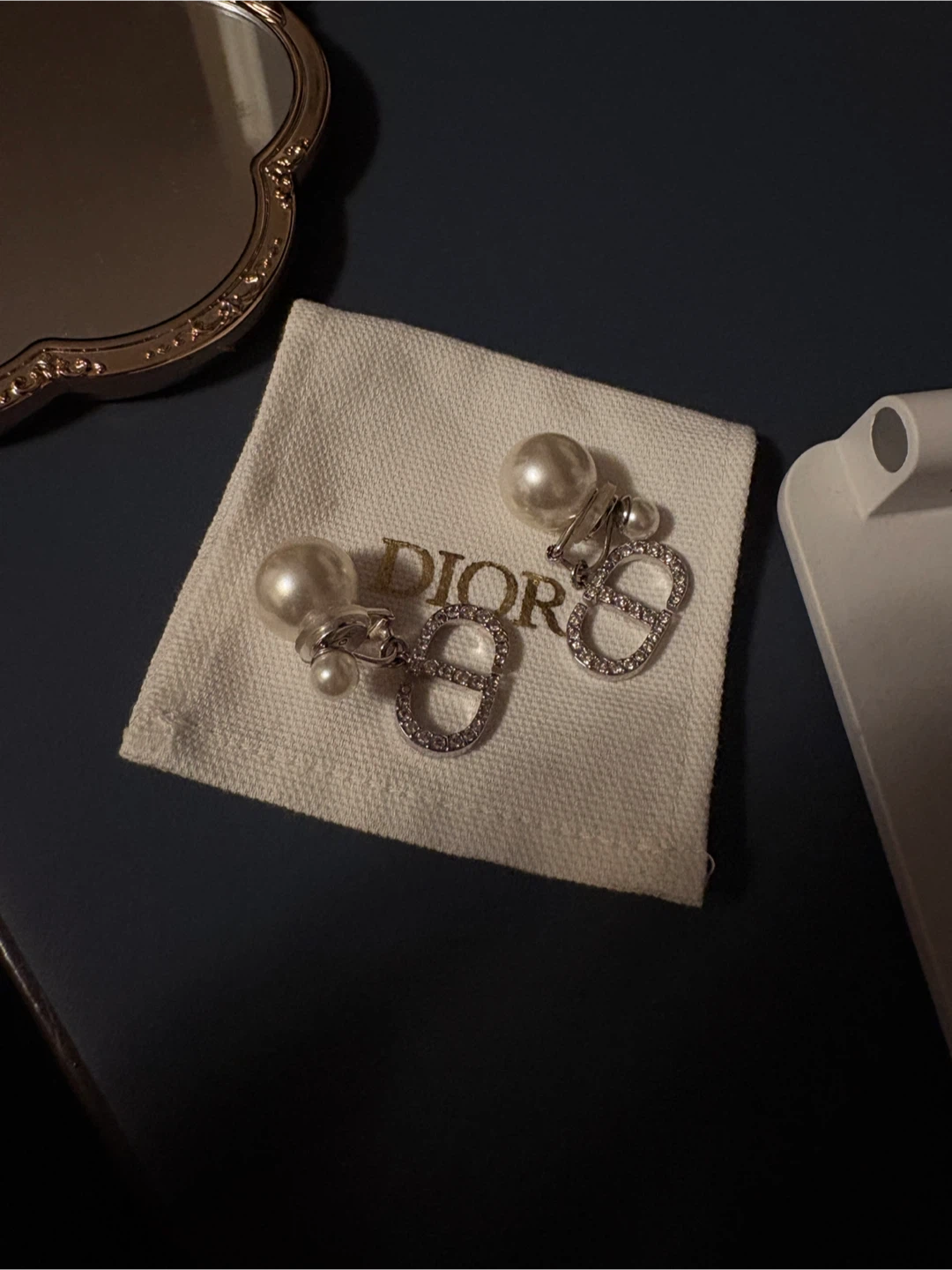 Dior Pearl and CD Logo Earrings