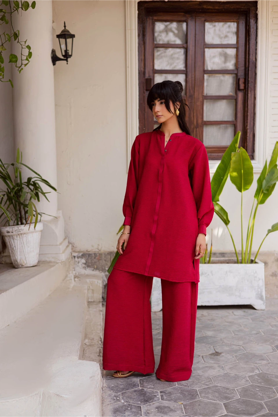 Textured Crimson Co-ord Set