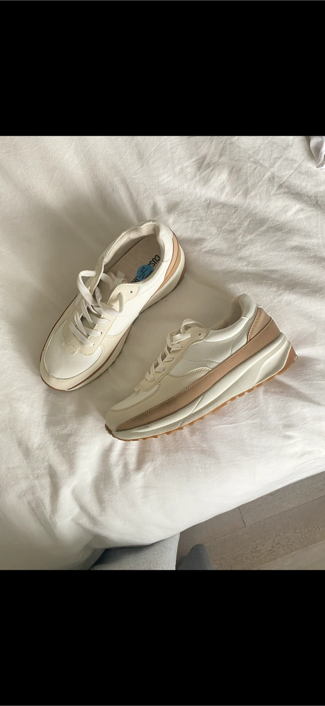 White and Tan Platform Sneakers
