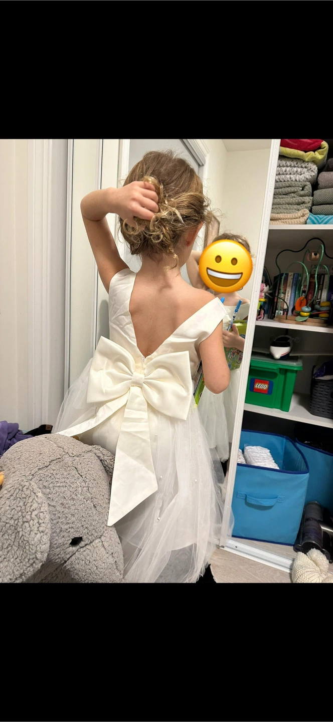 White Flower Girl Dress with Large Bow
