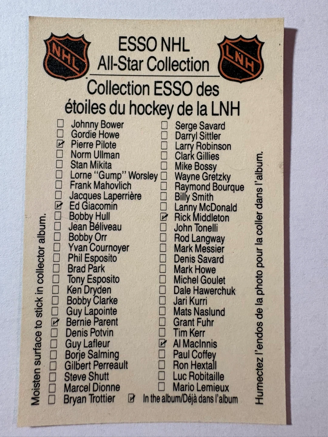 Ken Dryden Autographed Esso NHL All-Star Collection Hockey Card - photo 2