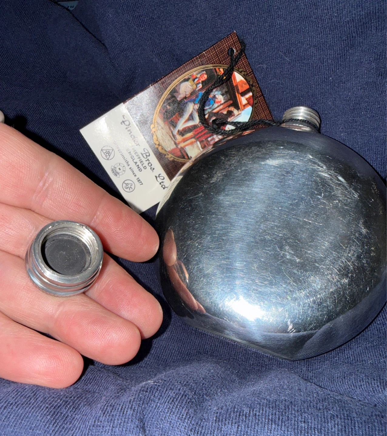 Vintage Pinder Bros English Pewter Flask Canteen - photo 3
