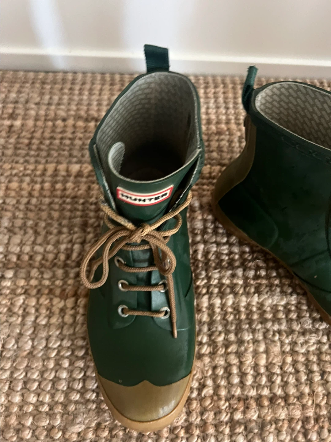Hunter Green Lace-Up Ankle Rain Boots