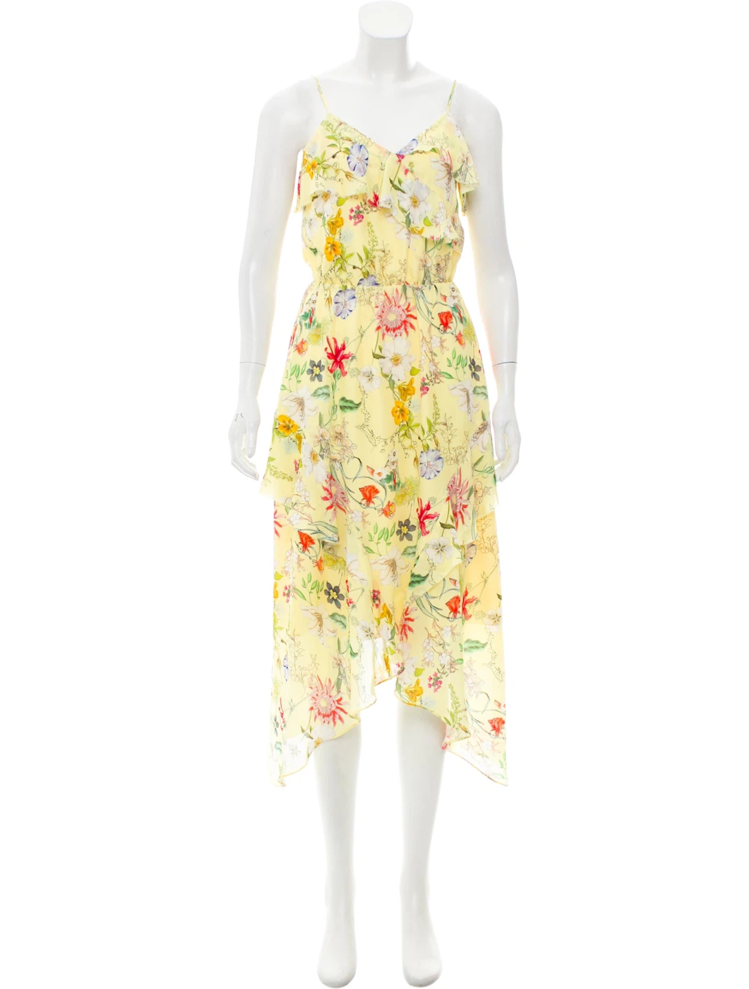 Parker Silk Floral Ruffle Dress XS