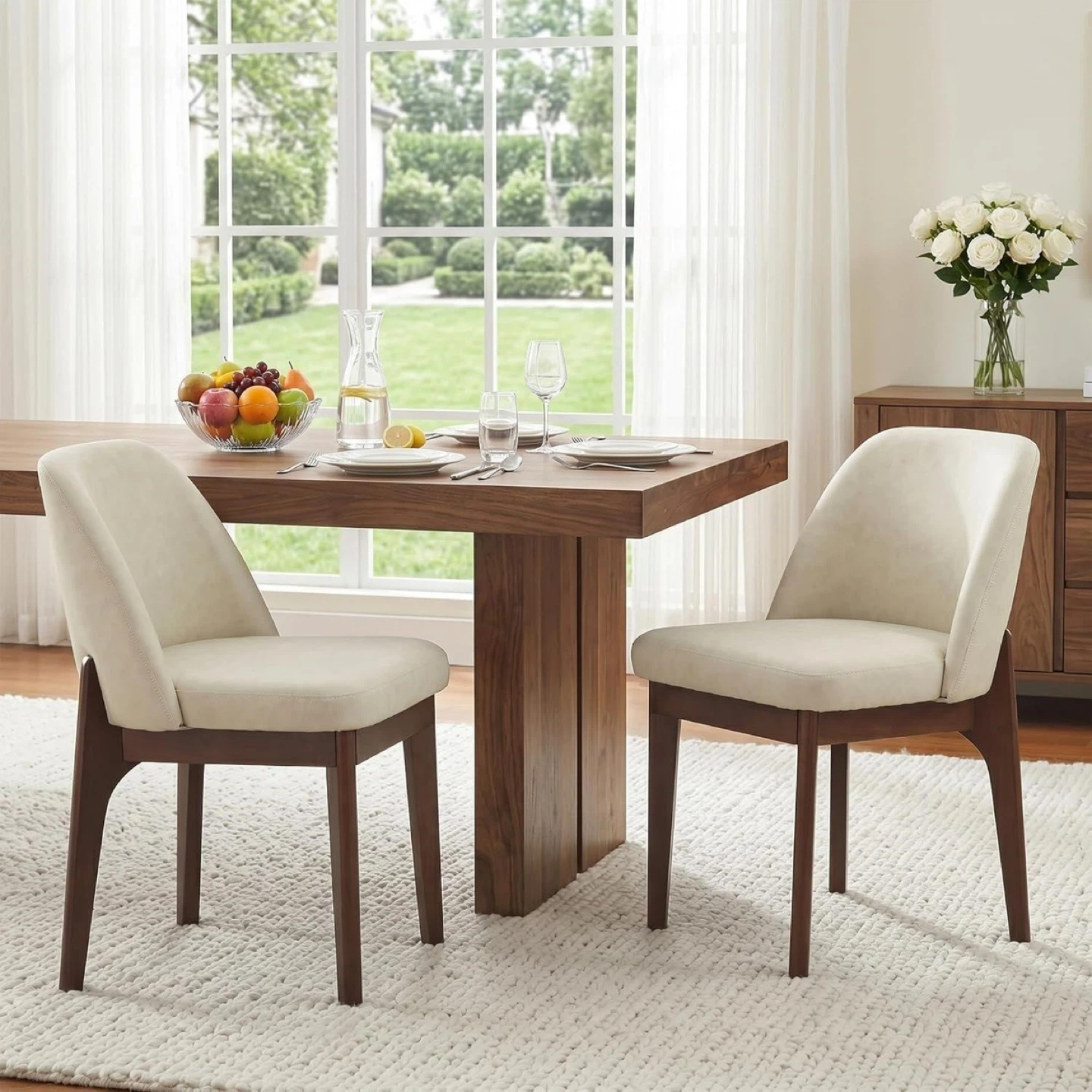 Cream Faux Leather Dining Chairs (Set of 2)