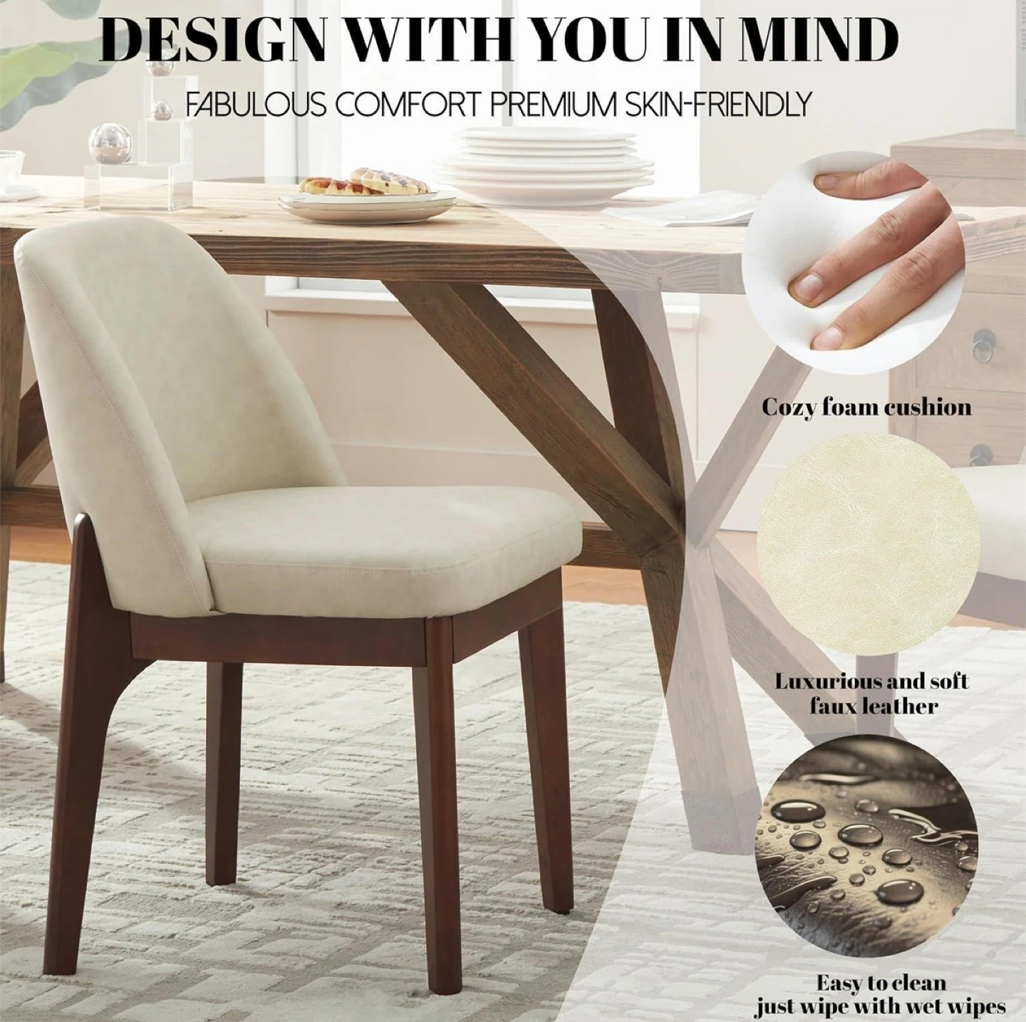 Cream Faux Leather Dining Chairs (Set of 2) - photo 3