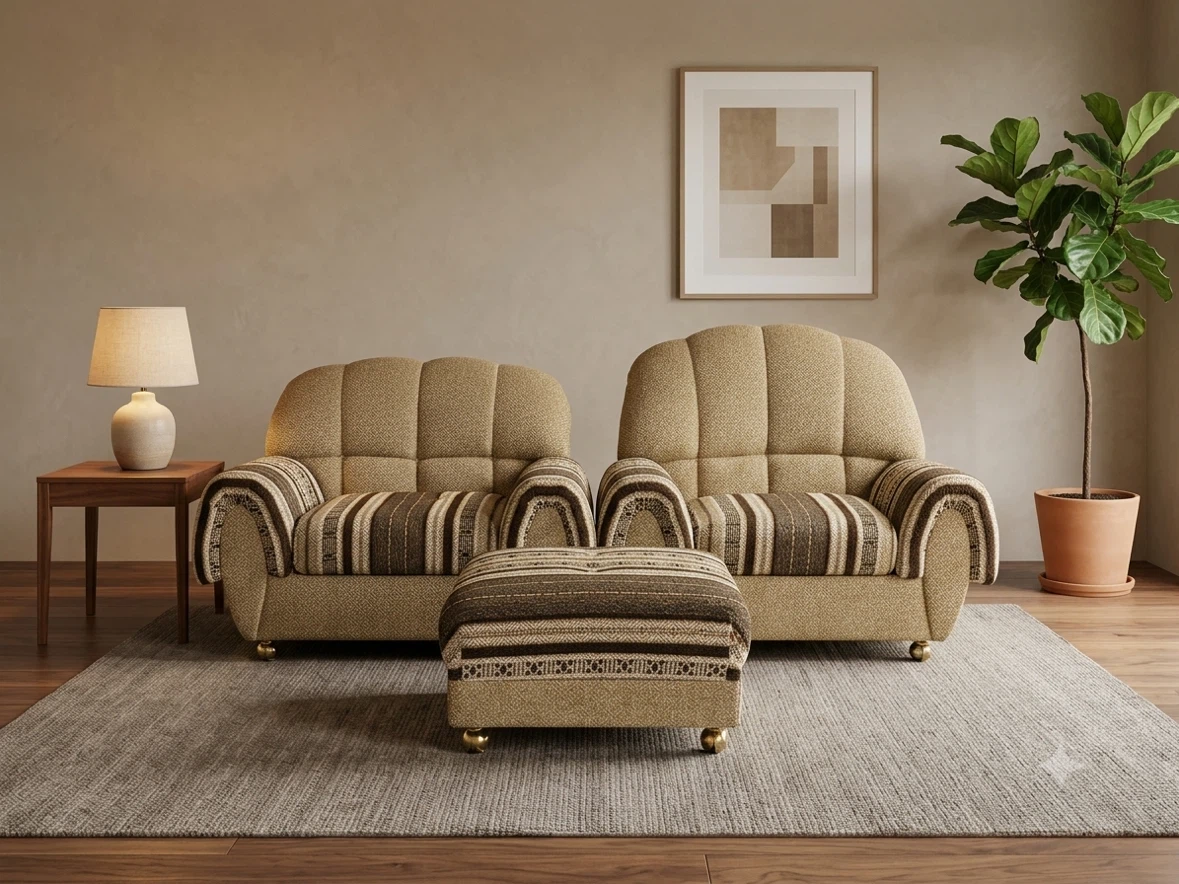 COMPLETE Living Room 5-Piece Set (Chairs, Ottoman, Table)