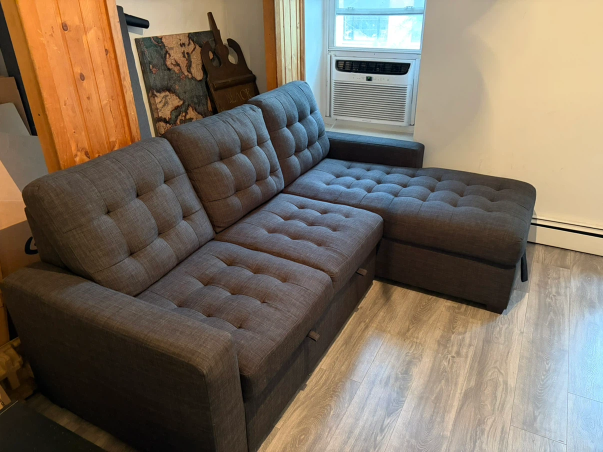 Dark Gray Tufted Sectional Sofa with Storage