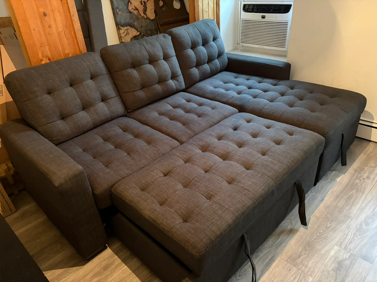 Dark Gray Tufted Sectional Sofa with Storage - photo 2