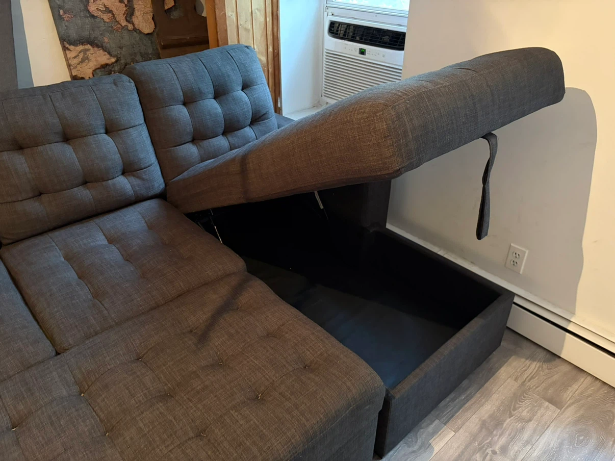Dark Gray Tufted Sectional Sofa with Storage - photo 3