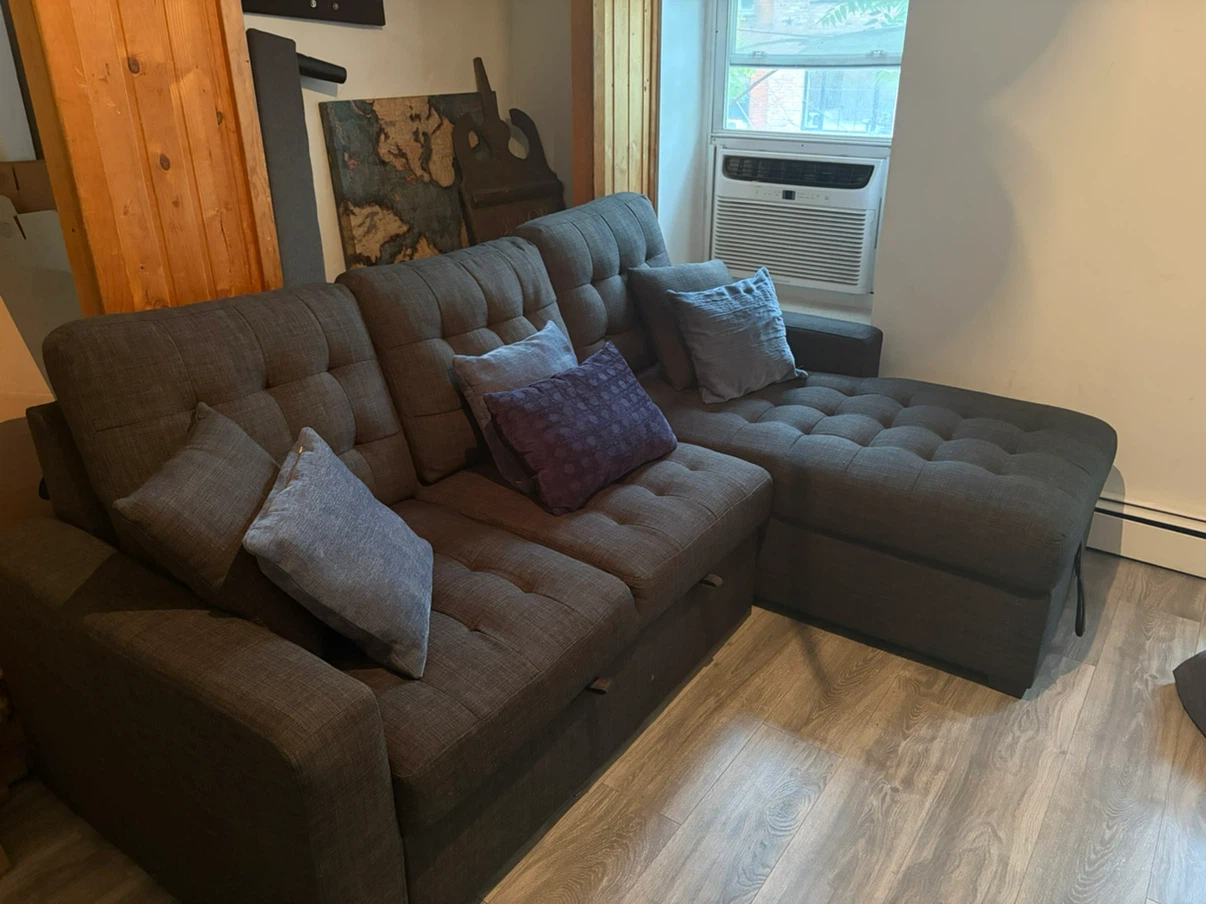 Dark Gray Tufted Sectional Sofa with Storage - photo 4