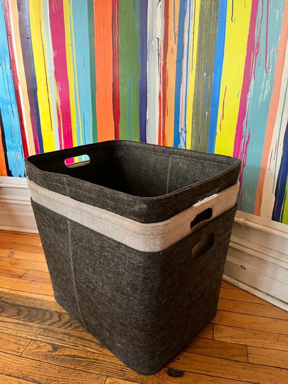 Set of 6 Dark/Light Gray Felt Storage Bins