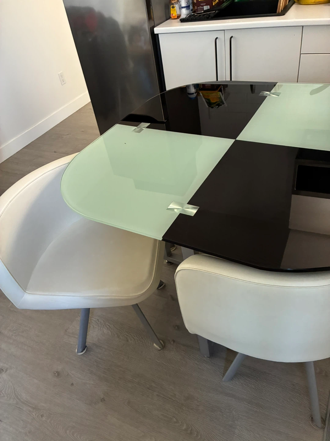 Modern Glass Dining Table with Black and White Top