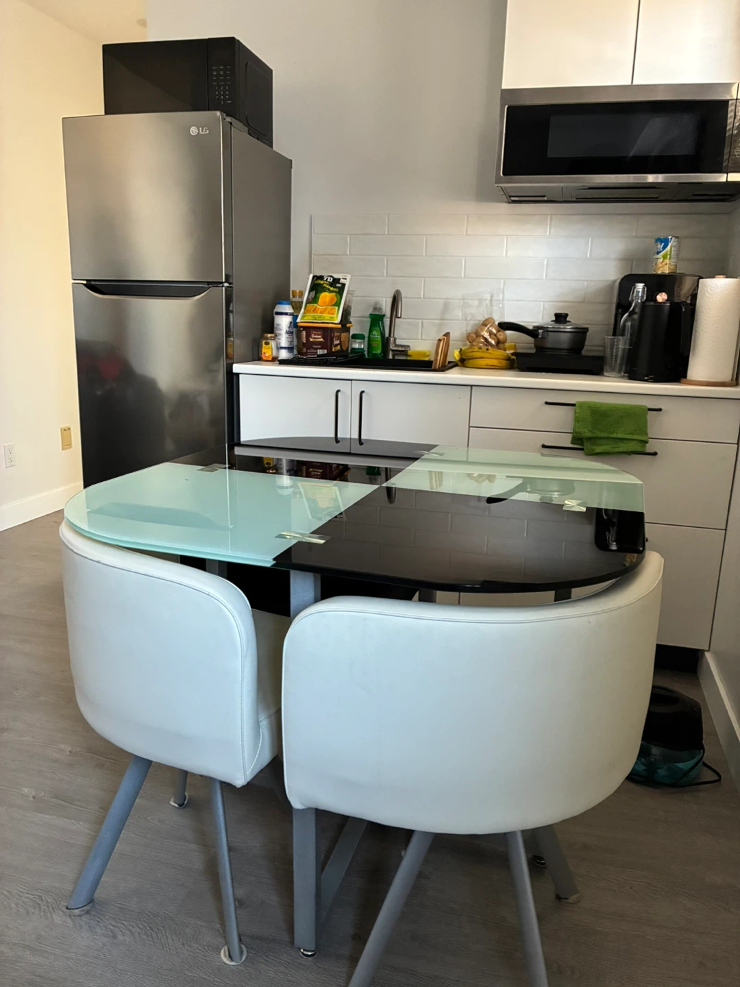 Modern Glass Dining Table with Black and White Top - photo 2