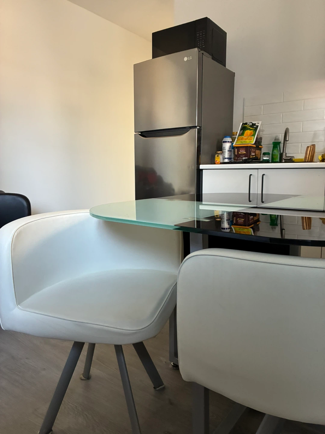 Modern Glass Dining Table with Black and White Top - photo 3