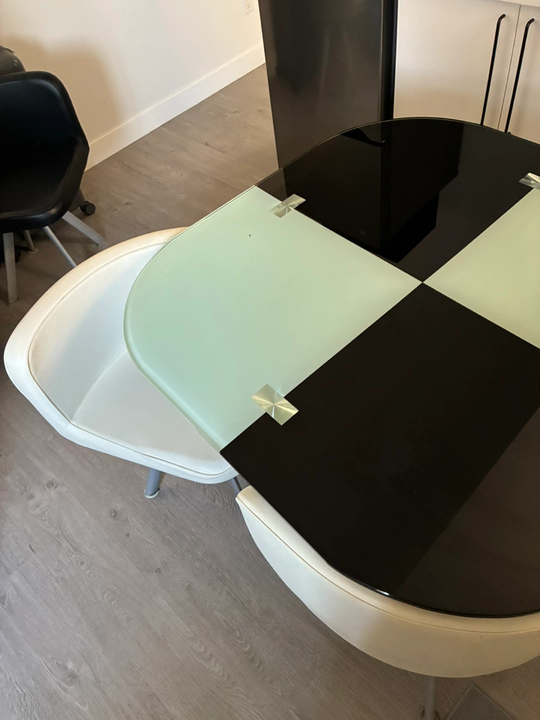 Modern Glass Dining Table with Black and White Top - photo 4