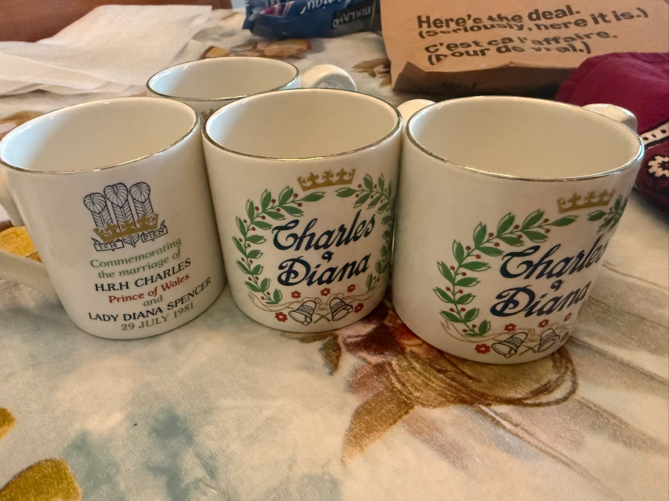 Set of 4 Royal Wedding Commemorative Mugs Charles and Diana 1981