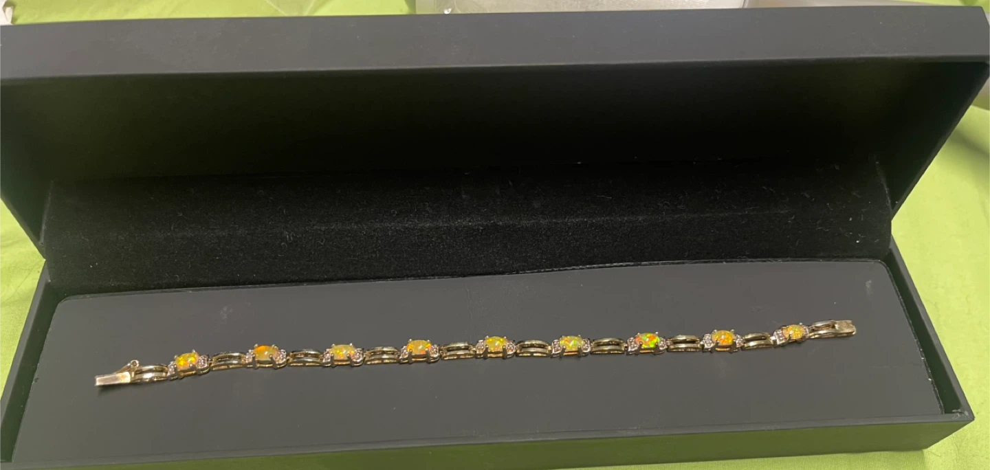 Gold Plated, Opal & diamond accented Tennis Bracelet