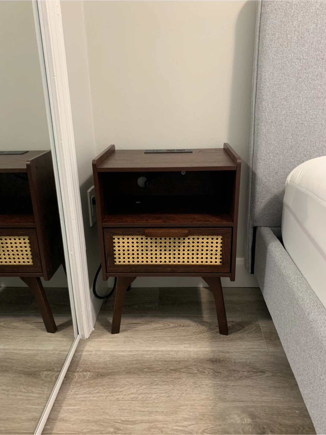 Mid-Century Style Nightstand with Cane Drawer