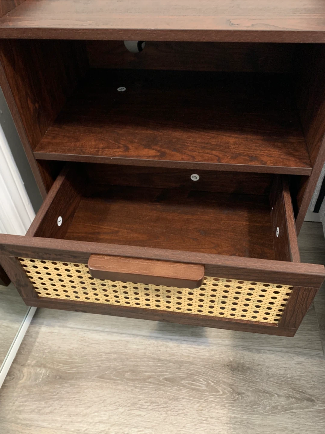 Mid-Century Style Nightstand with Cane Drawer - photo 2