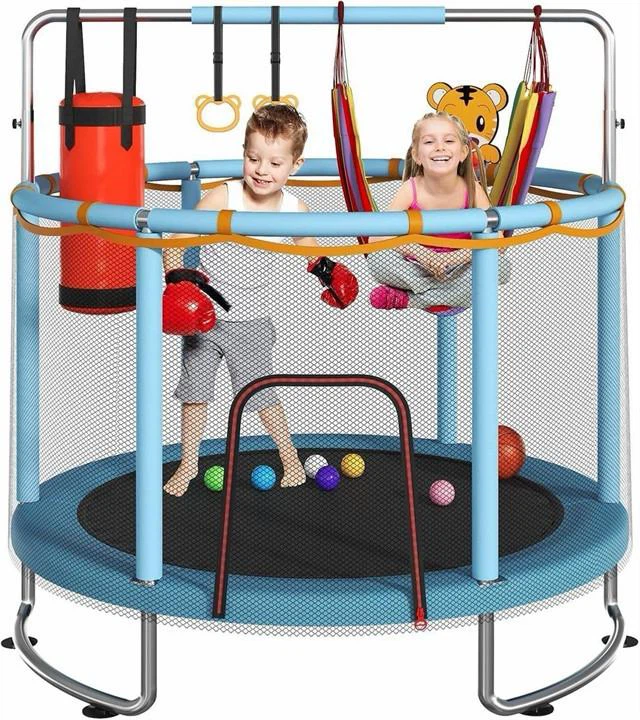 Kids Trampoline with Punching Bag and Swing
