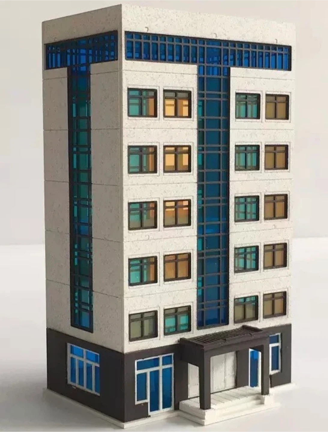 N scale 1/160 Miniature Building Model with Blue Tinted Windows