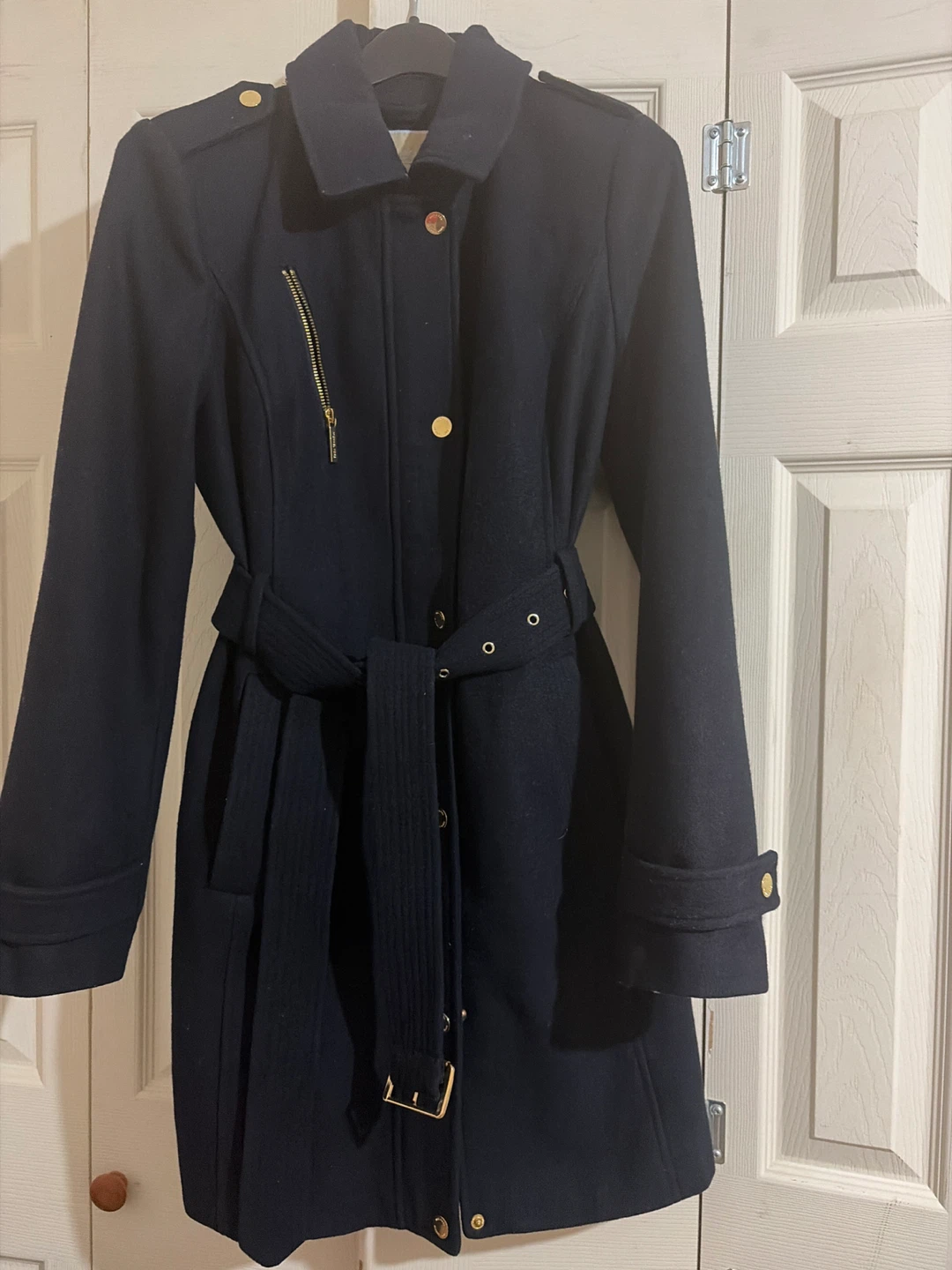 Michael Kors Navy Blue Belted Coat