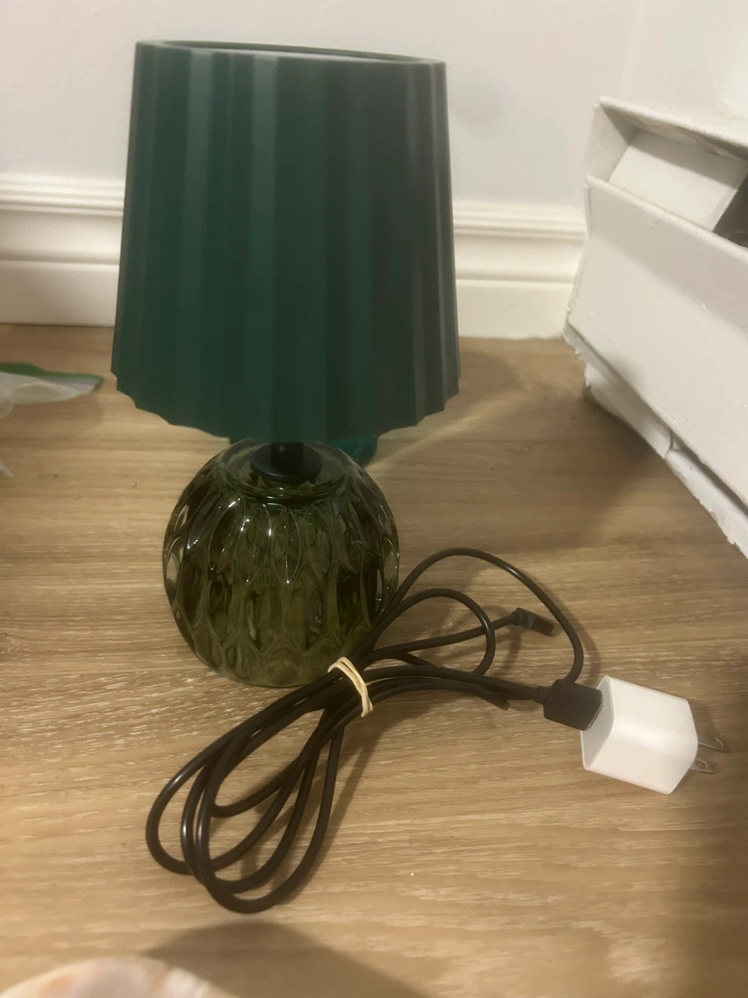 Green Glass Table Lamp with Charger