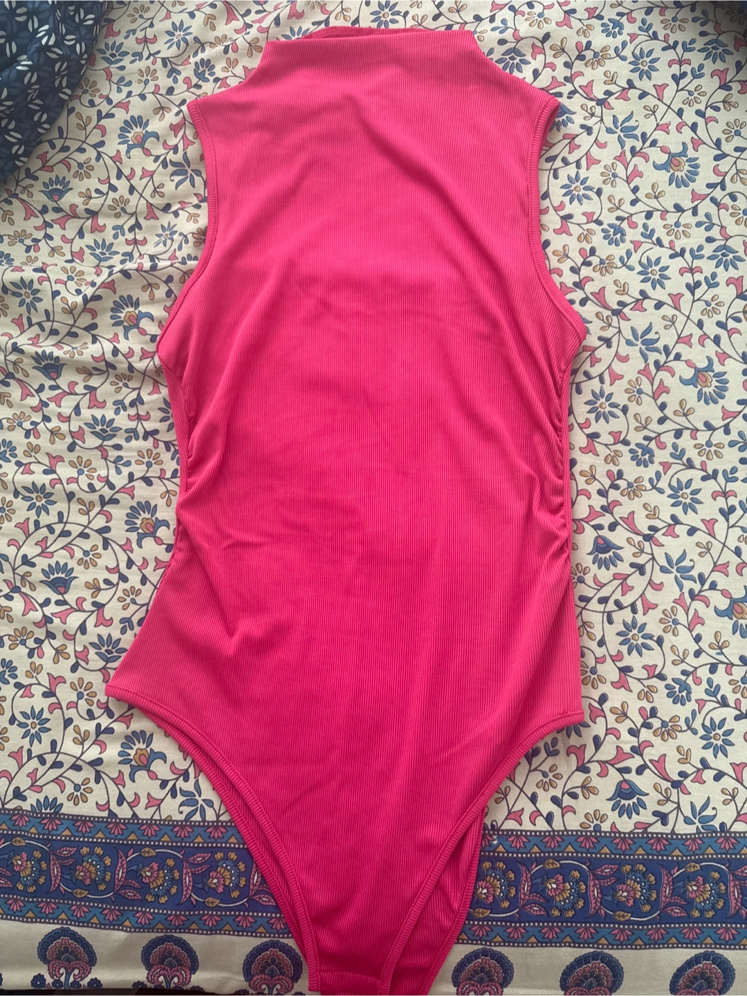 Hot Pink Ribbed Mock Neck Bodysuit