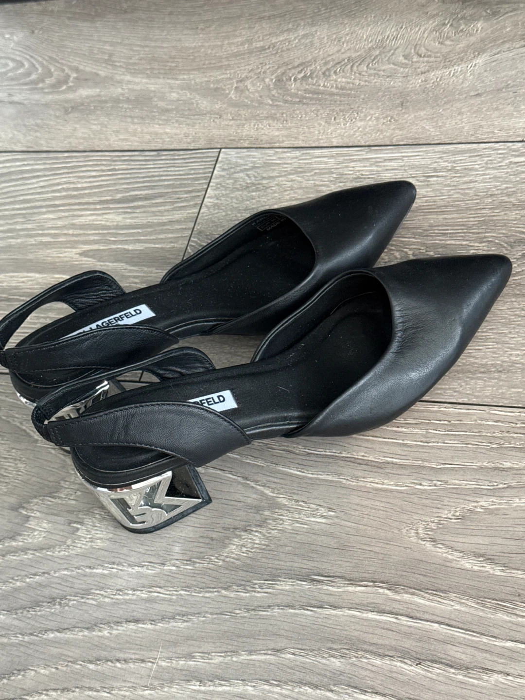 Karl Lagerfeld Black slingback heels with silver detail