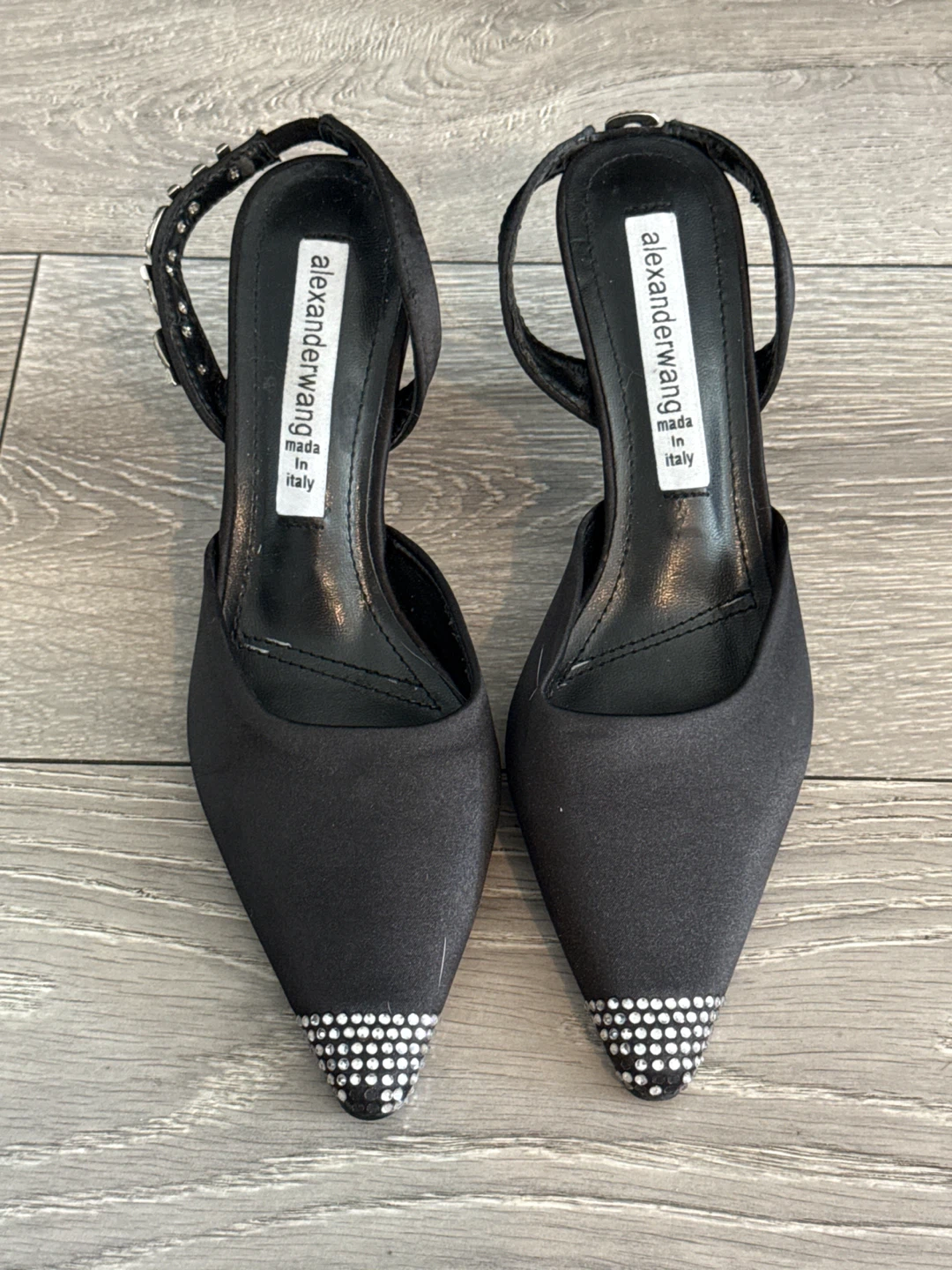Alexander Wang Black Slingback Heels with Rhinestone Detail
