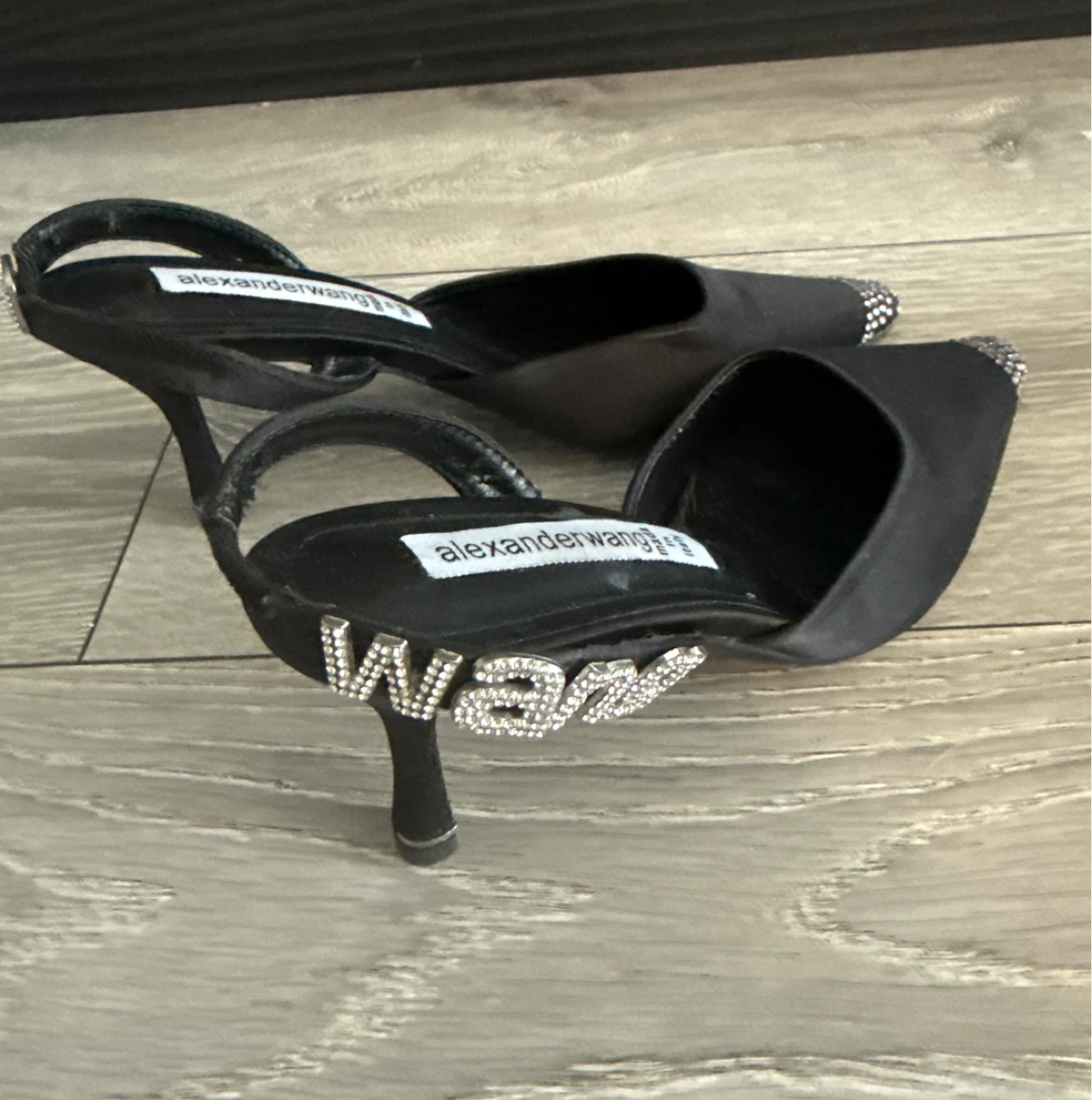 Alexander Wang Black Slingback Heels with Rhinestone Detail - photo 2