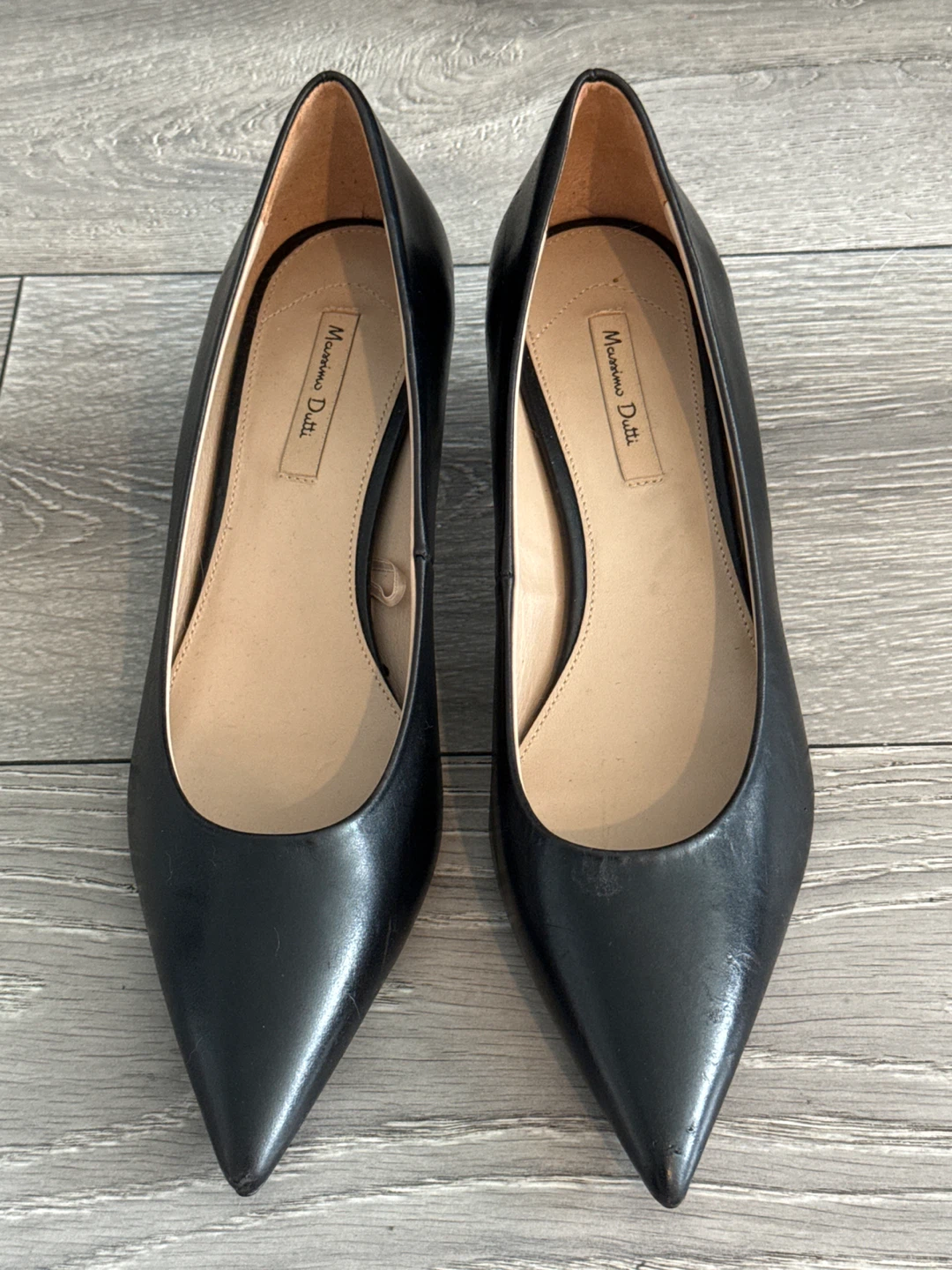 Massimo Dutti Black Leather Pointed Toe Heels