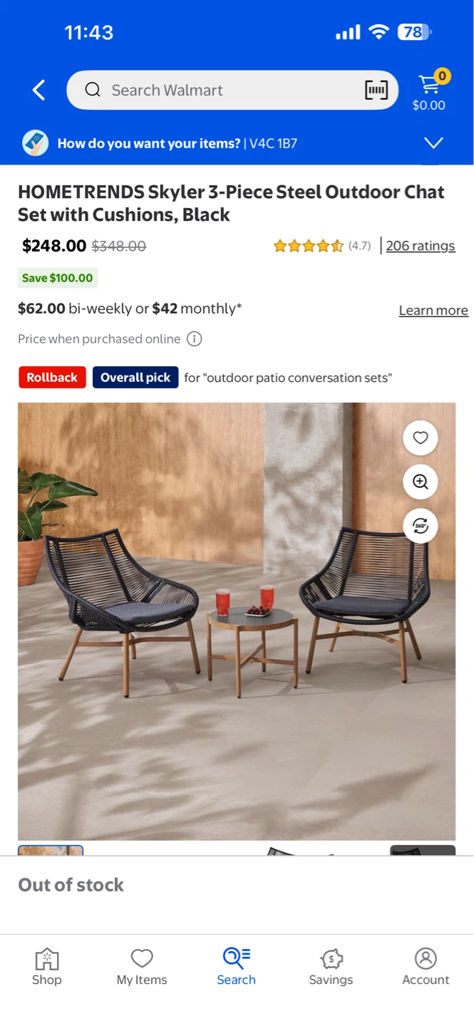 HOMETRENDS Skyler 3-Piece Outdoor Chat Set brand new in box